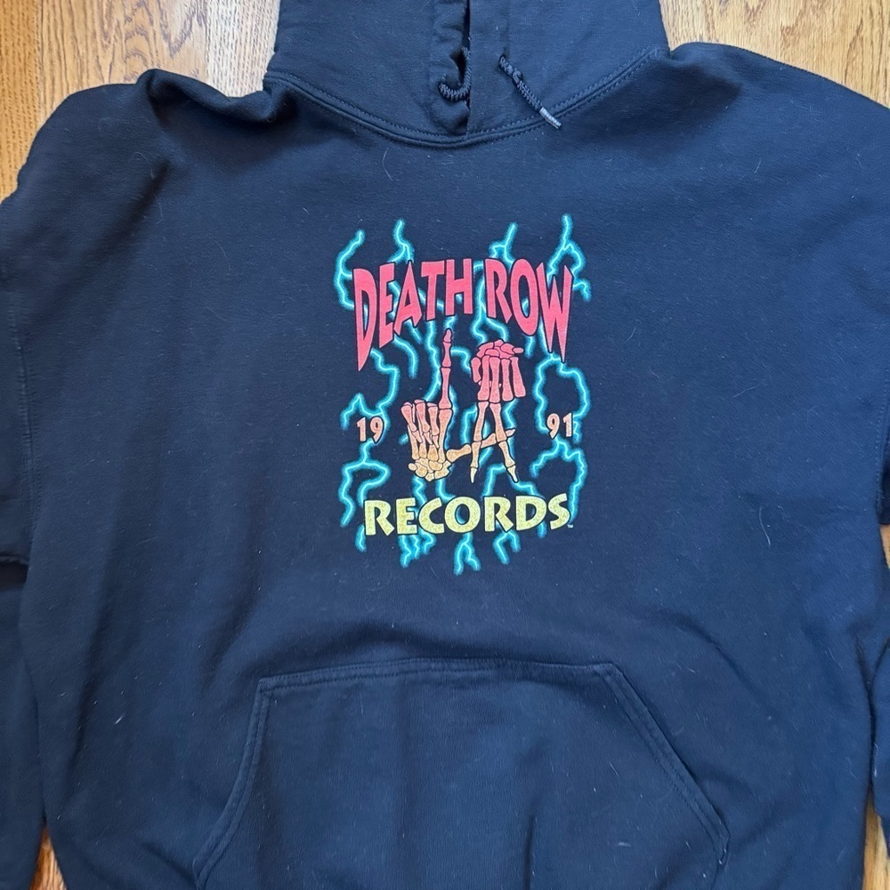 Death Row Records Men's 1991 Electric Graphic Logo Hoodie Sweatshirt Size L - Picture 10 of 11